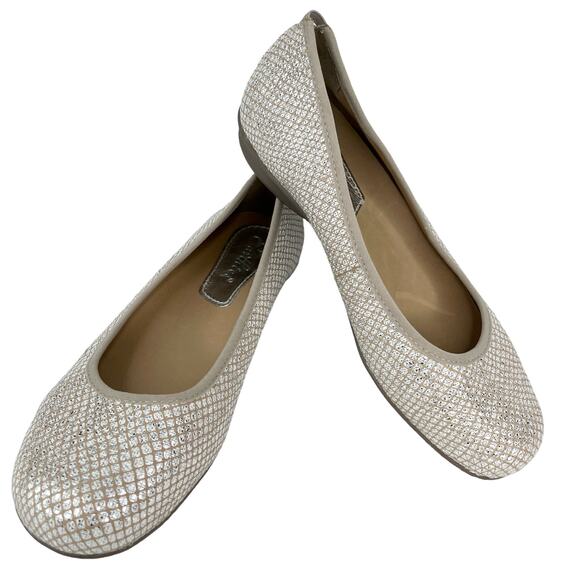 Earthies Ennis Ballet Flats 6 Taupe Silver Orthotic Arch Support Comfort - Picture 1 of 15
